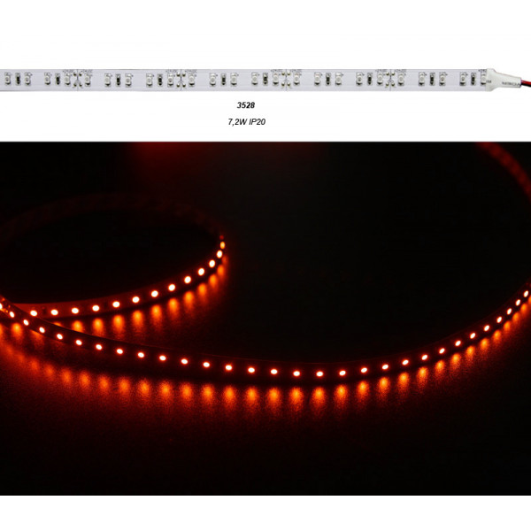 LED SMD Strip 3528 IP20 24VDC 90L/m 7.2W White PCB Red