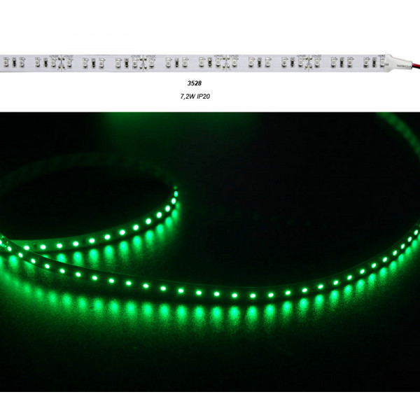 LED SMD Strip 3528 IP20 24VDC 90L/m 7.2W White PCB Green