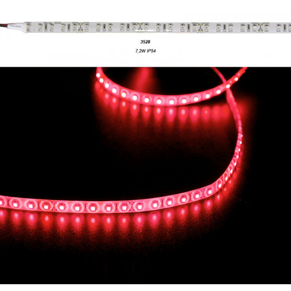 LED SMD Strip 3528 IP54 24VDC 90L/m 7.2W/m White PCB Red