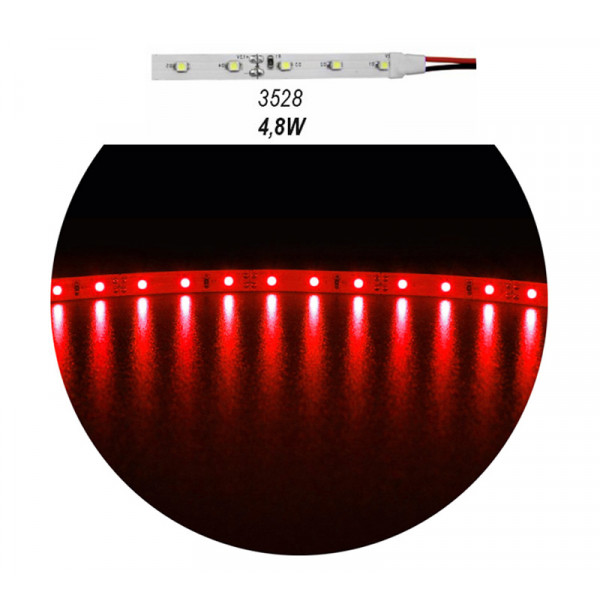 LED Strip Adhesive White PCB 5m 12VDC 4.8W/m 60L/m Red IP20