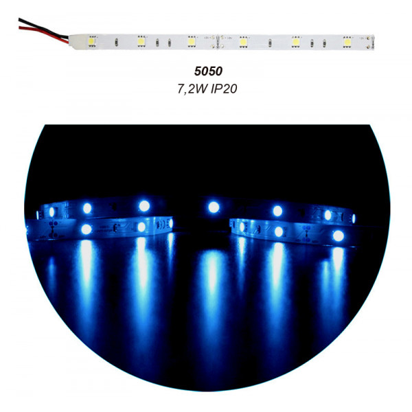 LED Strip Adhesive White PCB 5m 12VDC 7.2W/m 30L/m Blue IP20