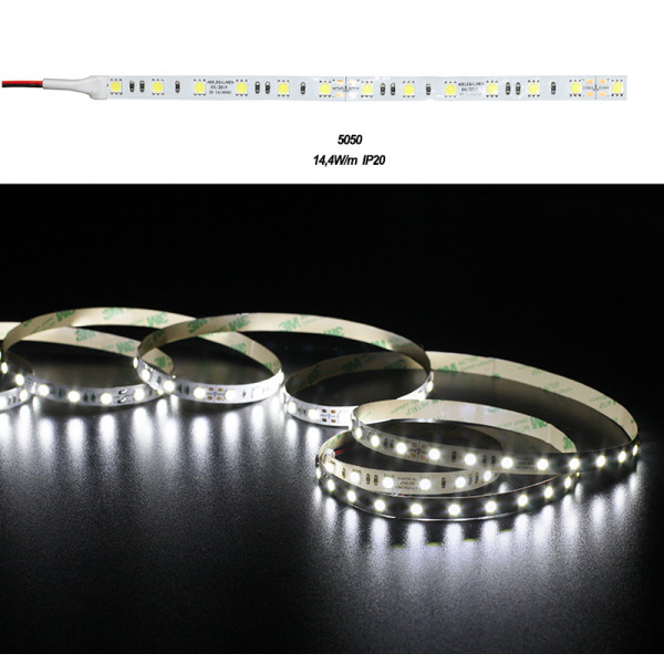 LED Strip Adhesive White PCB 5m24VDC 14.4W/m 60L/m Cool White IP20