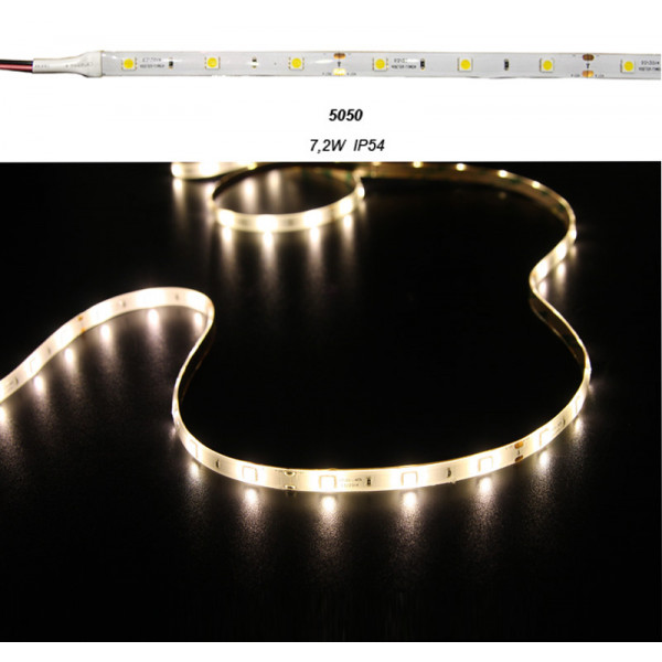 LED Strip Adhesive White PCB 5m 12VDC 7.2W/m 30L/m Warm White IP54