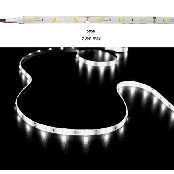 LED Strip Adhesive White PCB 5m 12VDC 7.2W/m 30L/m Cool White IP54