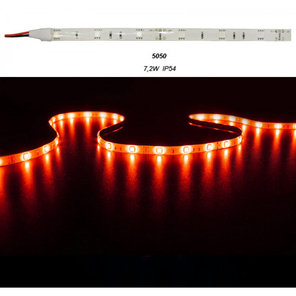 LED Strip Adhesive White PCB 5m 12VDC 7.2W/m 30L/ Red IP54