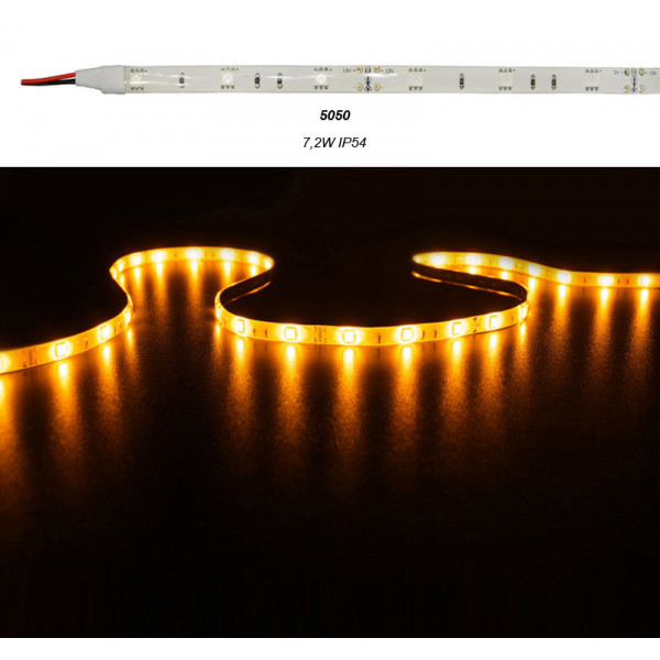 LED Strip Adhesive White PCB 5m 12VDC 7.2W/m 30L/m Amber IP54