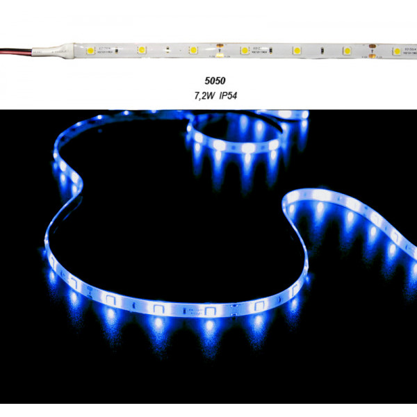 LED Strip Adhesive White PCB 5m 12VDC 7.2W/m 30L/m Blue IP54