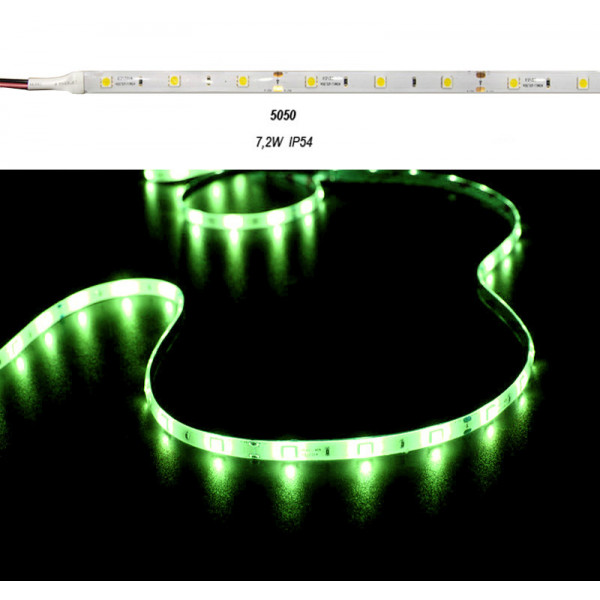 LED Strip Adhesive White PCB 5m 12VDC 7.2W/m 30L/m Green IP54