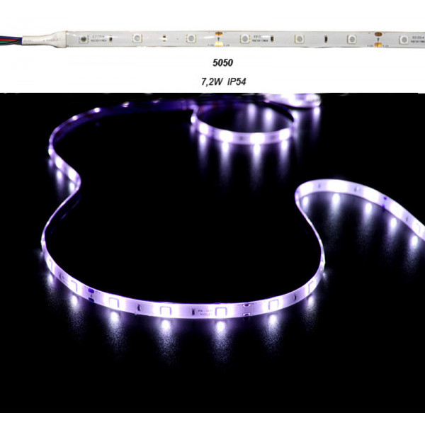 LED Strip Adhesive White PCB 5m 12VDC 7.2W/m 30L/m RGB IP54