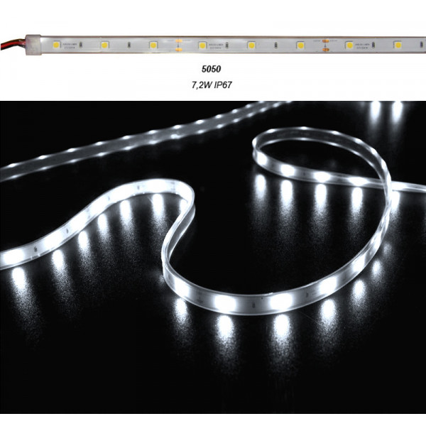 LED Strip White PCB 5m 12VDC 7.2W/m 30L/m Cool White IP67