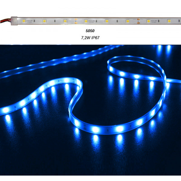 LED Strip White PCB 5m 12VDC 7.2W/m 30L/m Blue IP67