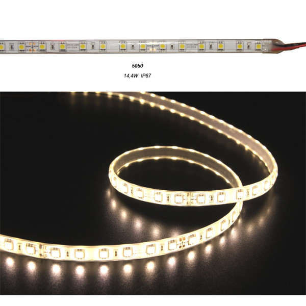 LED Strip White PCB 5m24VDC 14.4W/m 60L/m Warm White IP67