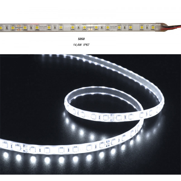 LED Strip White PCB 5m24VDC 14.4W/m 60L/m Cool White IP67