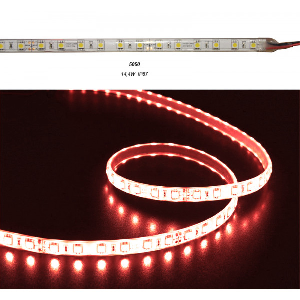 LED Strip White PCB 5m24VDC 4.4W/m 60L/m Red IP67