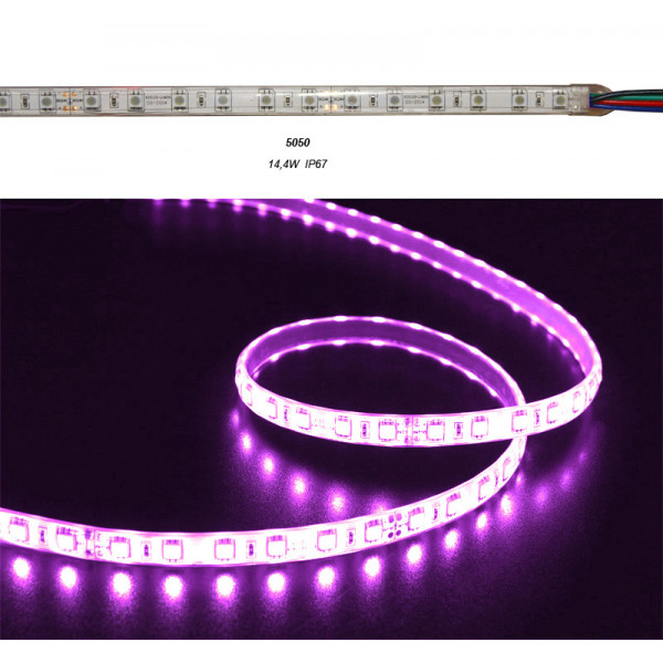 LED Strip White PCB 5m24VDC 14.4W/m 60L/m RGB IP67