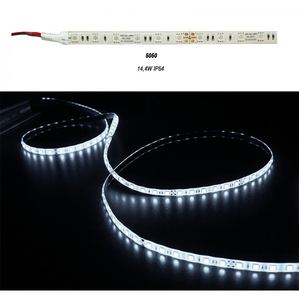 LED Strip Adhesive White PCB 5m24VDC 14.4W/m 60L/m Cool White