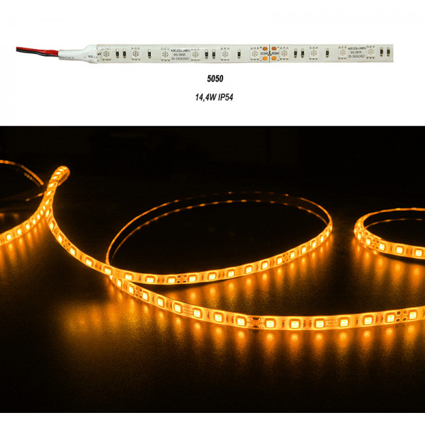 LED Strip Adhesive White PCB 5m 24VDC 14.4W/m 60L/m Amber IP54