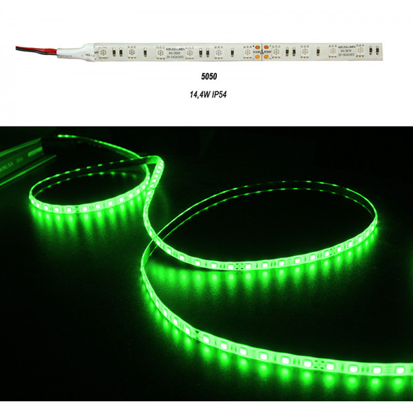 LED Strip Adhesive White PCB 5m24VDC 14.4W/m 60L/m Green IP54