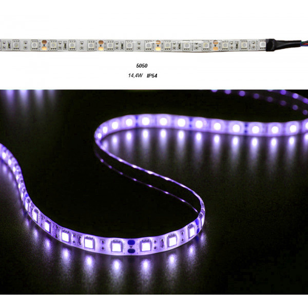 LED Strip Adhesive White PCB 5m24VDC 14.4W/m 60L/m RGB IP54