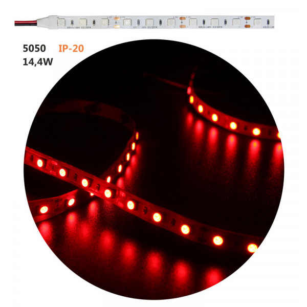 LED Strip Adhesive White PCB 5m24VDC 14.4W/m 60L/m Red IP20