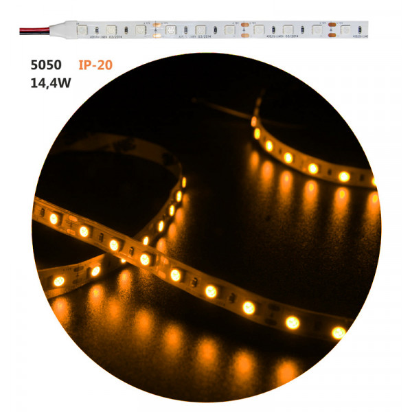 LED Strip Adhesive White PCB 5m24VDC 14.4W/m 60L/m Amber IP20