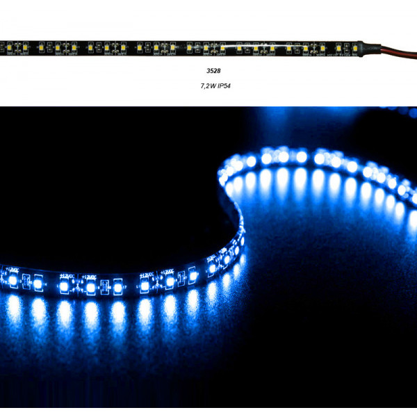 LED Strip Adhesive Black PCB 5m 12VDC 7.2W/m 90L/m Blue IP54