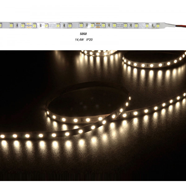 LED Strip Super Bright Adhesive White PCB 5m24VDC 14.4W/m 60L/m Warm White IP20