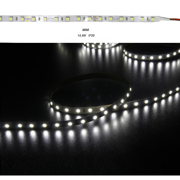 LED Strip Super Bright Adhesive White PCB 5m24VDC 14.4W/m 60L/m Cool White IP20