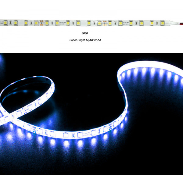 LED Strip Super Bright Adhesive White PCB 5m24VDC 14.4W/m 60L/m Blue IP54
