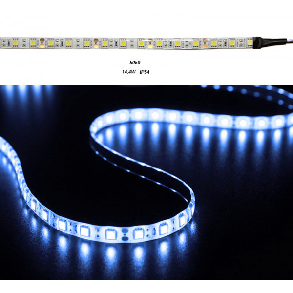 LED Strip Adhesive White PCB 5m 12VDC 14.4W/m 60L/m Blue IP54