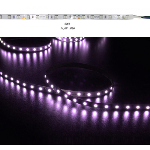 LED Strip Super Bright Adhesive White PCB 5m24VDC 14.4W/m 60L/m RGB IP20