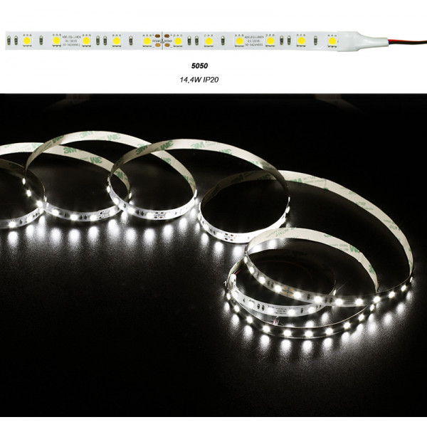 LED Strip Adhesive White PCB 5m24VDC 14.4W/m 60L/m Neutral White IP20