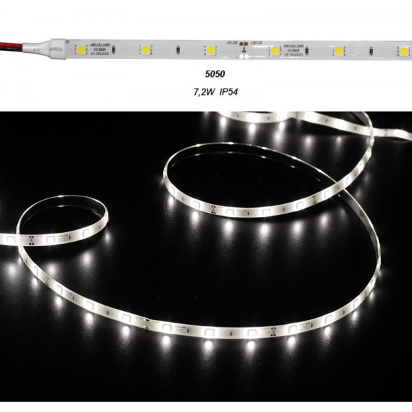 LED Strip Adhesive White PCB 5m 12VDC 7.2W/m 30L/m Neutral White IP54