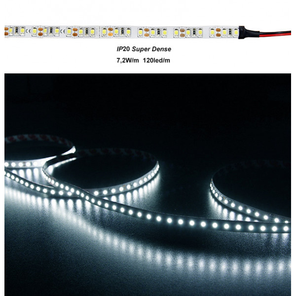 LED Strip Dense White PCB 5m 12VDC 120L/m 7.2W/m Cool White IP20