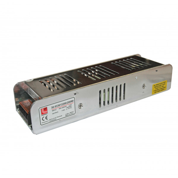 Aluminum power supply mini size for LED strips 240V/12VDC 200W