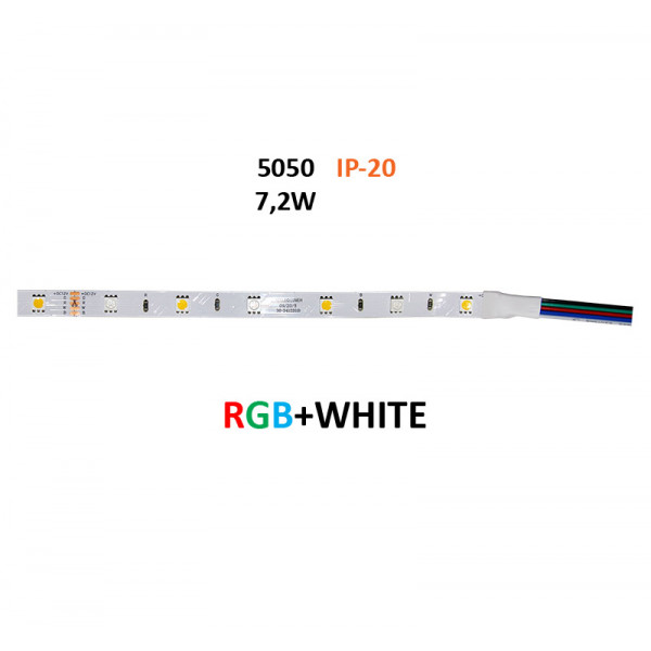 LED Strip Adhesive White PCB 5m 12VDC 7.2W/m 36L/m RGB White IP20
