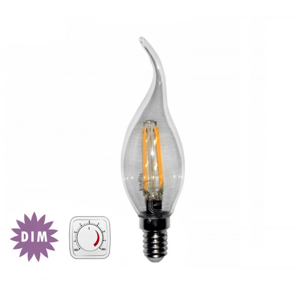Led COG E14 Clear Candle With Tail 230V 6W Dimmable Warm White
