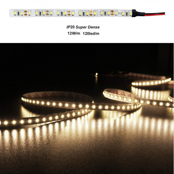 LED Strip Dense White PCB 5m 12VDC 120L/m 12W/m Warm White IP20