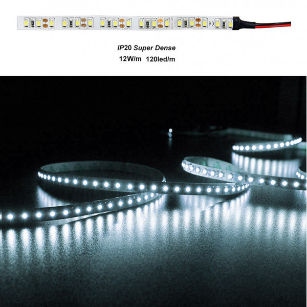 LED Strip Dense White PCB 5m 12VDC 120L/m 12W/m Cool White IP20