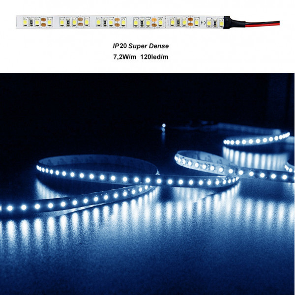 LED Strip Dense White PCB 5m 12VDC 120L/m 7.2W/m Blue IP20