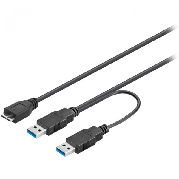 USB 3.0 dual power SuperSpeed cable, 0.30m