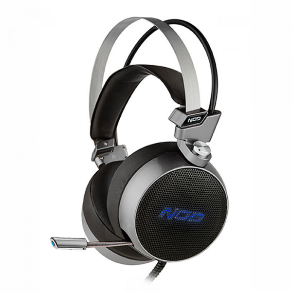 NOD JARHEAD - Gaming headset with retractable microphone, gunmetal grey colour and blue LED backlight