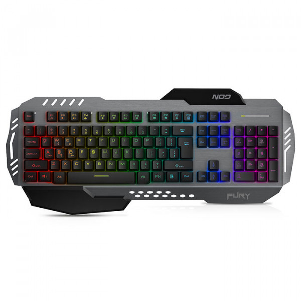 NOD FURY - Wired gaming keyboard, with RGB LED backlight, aluminum surface and palm rest.