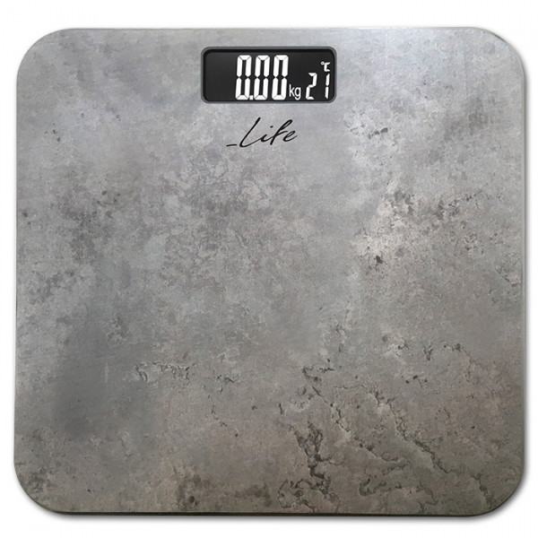Electronic bathroom scale with temperature display and white LED digits.