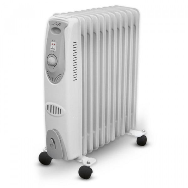 Oil-filled radiator, 2500W with 11 fins of large size, white color.