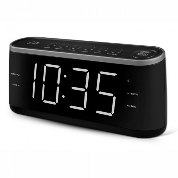 Radio alarm clock with LED display and 1.8" digits.