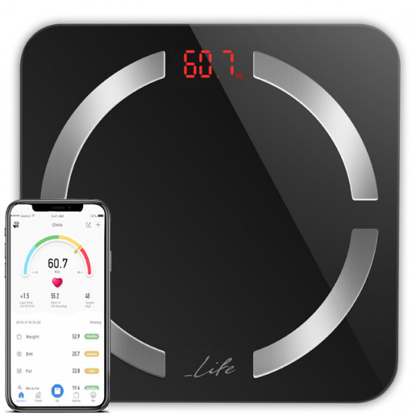 Bluetooth bathroom scale with body fat analysis.