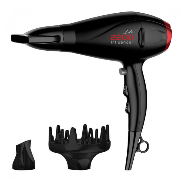 Hair dryer with 2200W AC motor and ION function.