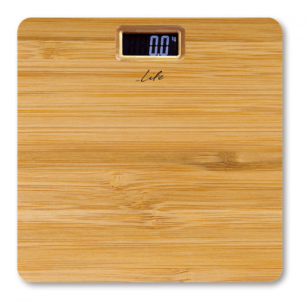 Bamboo electronic stainless bathroom scale, 28x28cm.