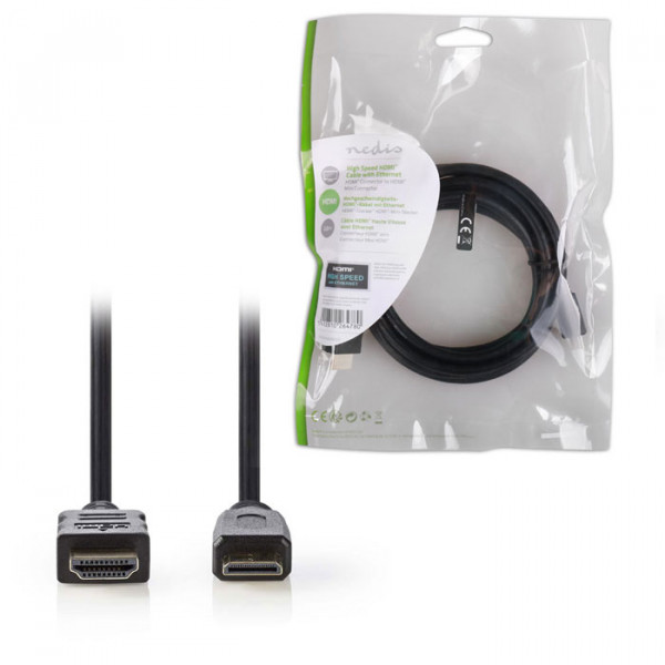 High Speed HDMI, Cable with Ethernet, HDMI Connector - HDMI Mini Connector, 2.0 m.